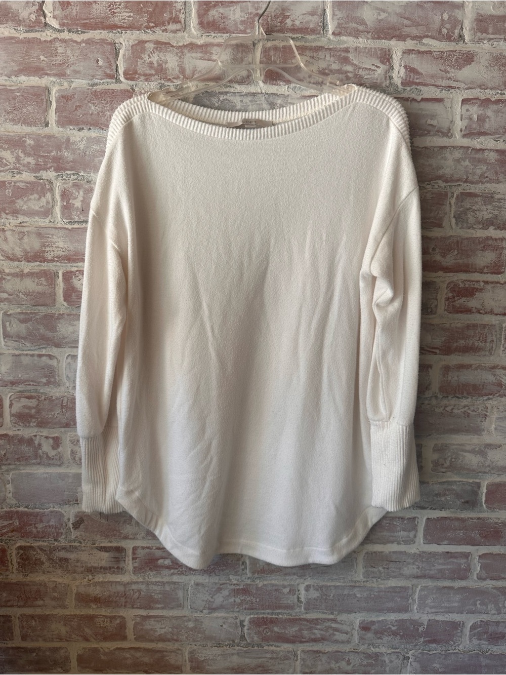 LOFT Cream Rib-Trim Knit Top